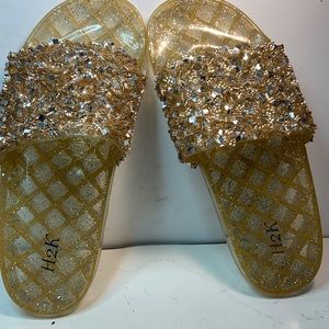 H2K CANDY Gold Color Glitter Slides Flip Flop sz 8